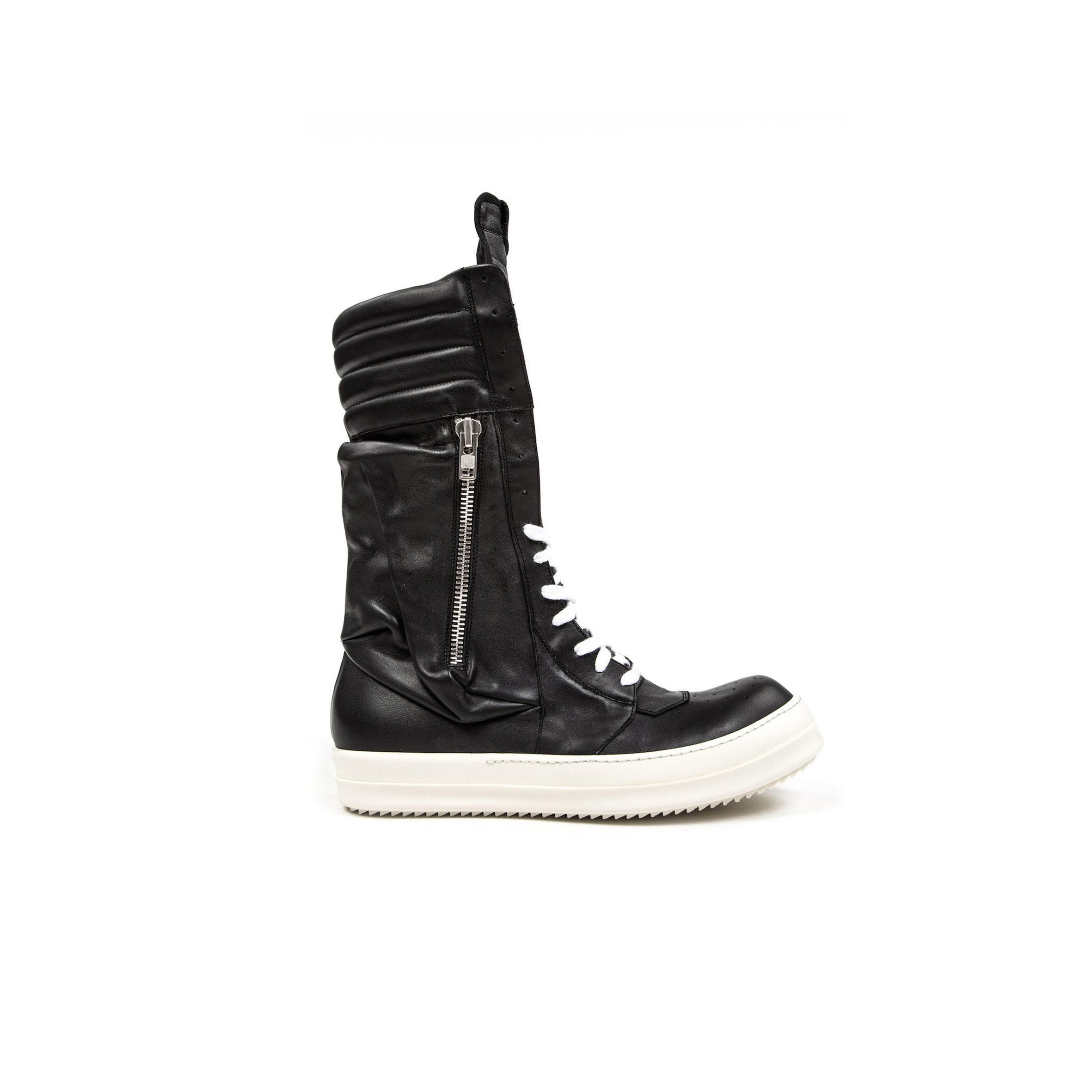 RICK OWENS BLACK CARGOBASKET BOOTS